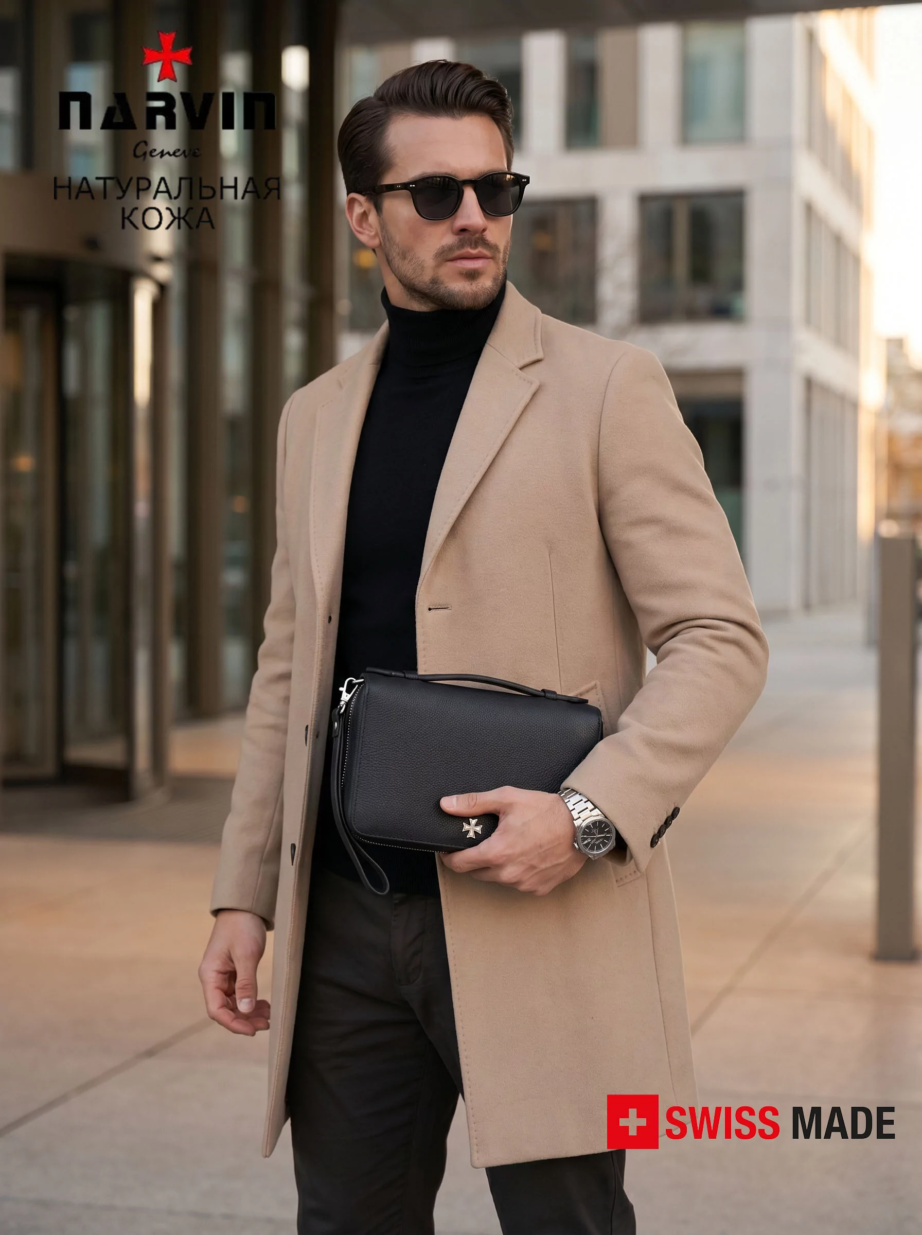 Клатч мужской NARVIN 9432-Polo Black натуральная кожа