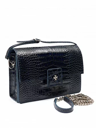 Сумка 9811-Croco D.Blue натуральная кожа Narvin