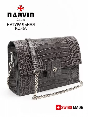 Сумка 9811-Croco Grey натуральная кожа Narvin