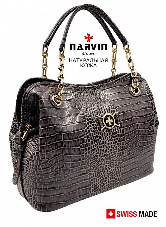 Сумка 9815-Croco Grey натуральная кожа Narvin