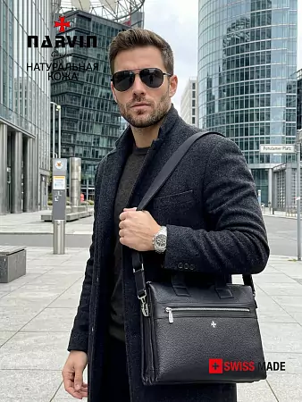 Портфель-сумка 9772-Polo Black натуральная кожа