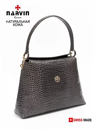 Сумка 9807-Croco Grey натуральная кожа Narvin