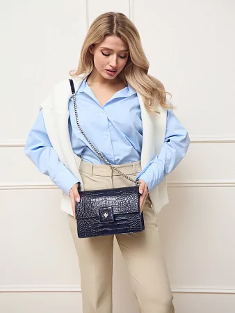Сумка 9811-Croco D.Blue натуральная кожа Narvin