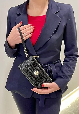 Сумочка для телефона 9247-Croco Black натуральная кожа Narvin