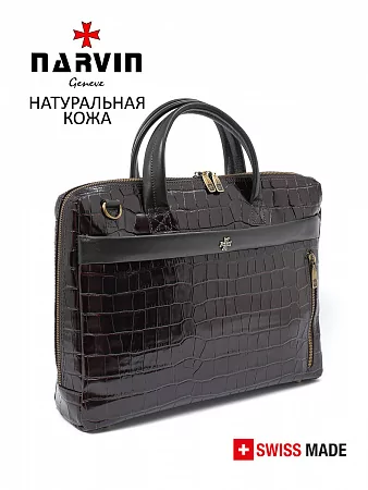 Портфель-сумка 9752-Croco Brown из натуральной кожи NARVIN