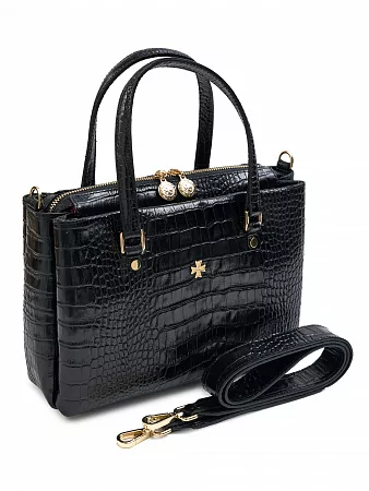 Сумка 9801-Croco Black натуральная кожа Narvin
