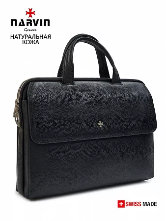 Портфель-сумка 9759-Polo Black из натуральной кожи Narvin