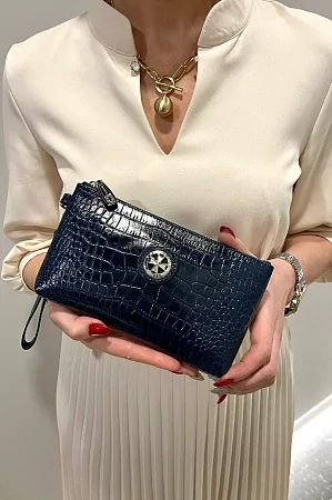 Сумочка для телефона 9247-Croco D.Blue натуральная кожа Narvin