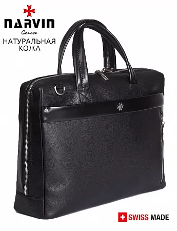 Портфель-сумка 9752-Polo Black из натуральной кожи NARVIN