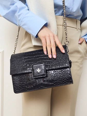 Сумка 9811-Croco Black натуральная кожа Narvin